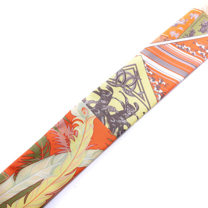 Hermes Silk Cheval Phoenix Twilly Orange Jaune Vif Vert 3 of 4