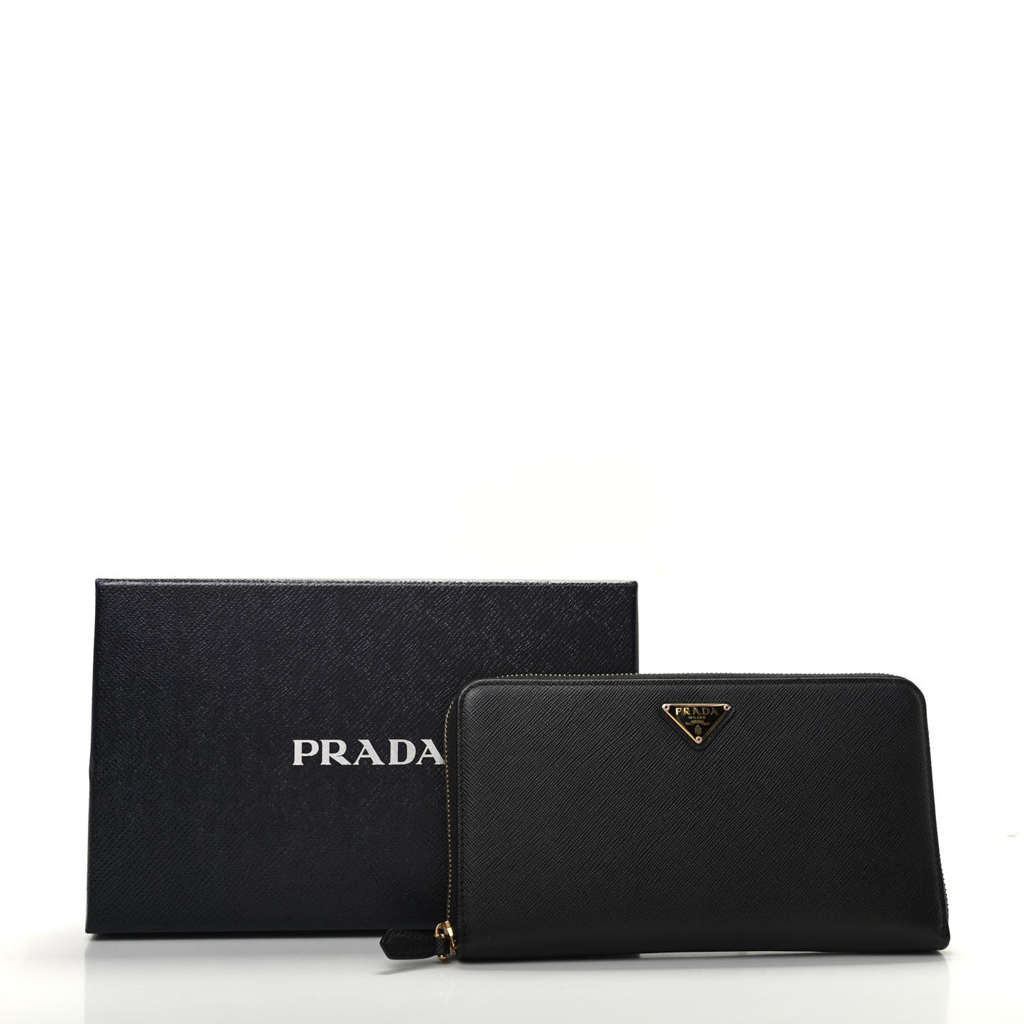 Saffiano Metal Large Zip Around Travel Wallet Black