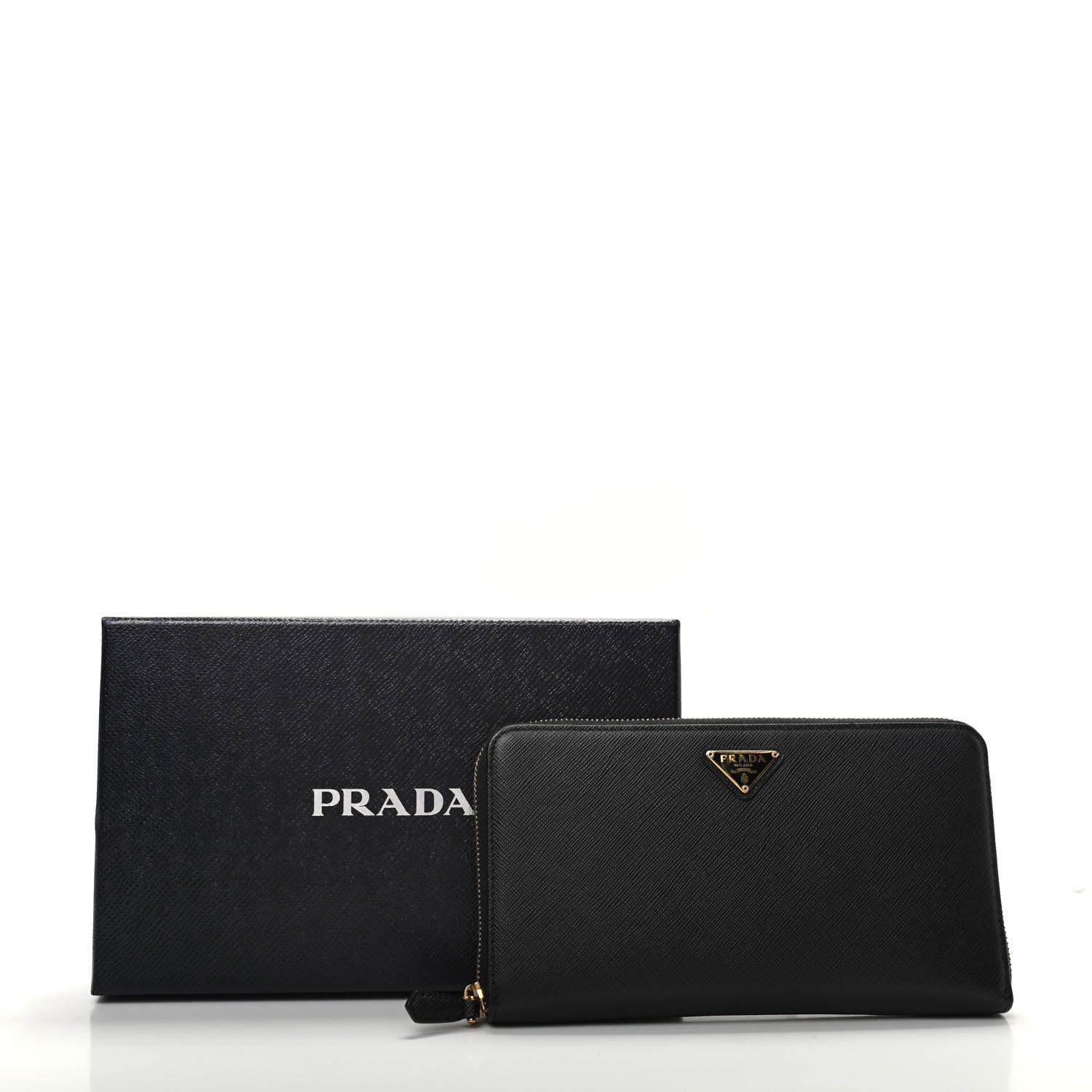 Prada Saffiano Metal Large Zip Around Travel Wallet Black 7 of 7