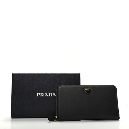 Prada Saffiano Metal Large Zip Around Travel Wallet Black 7 of 7