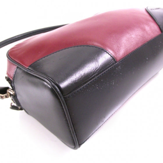Leather Bowler Tote Maroon Black