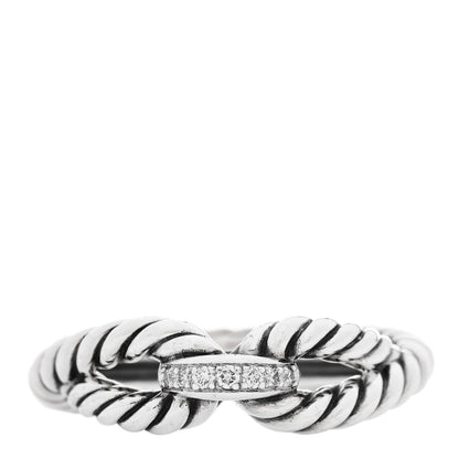 David Yurman Sterling Silver Diamond Cable Loop Band Ring 54 7 1 of 5