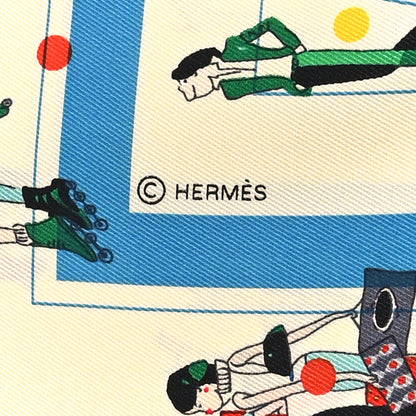 Hermes Silk Ex-Libris Les Parisiennes Scarf 70 Creme Bleu Rouge 4 of 4