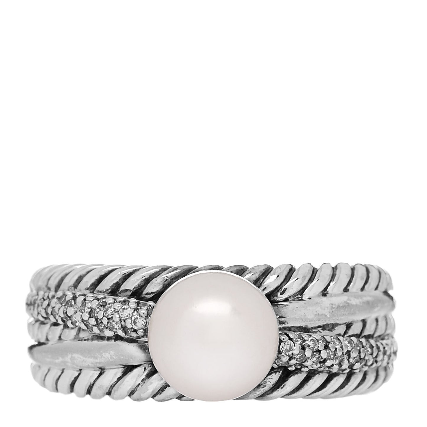Sterling Silver Diamond Freshwater Cultured Pearl Cable Crossover Ring 57 8
