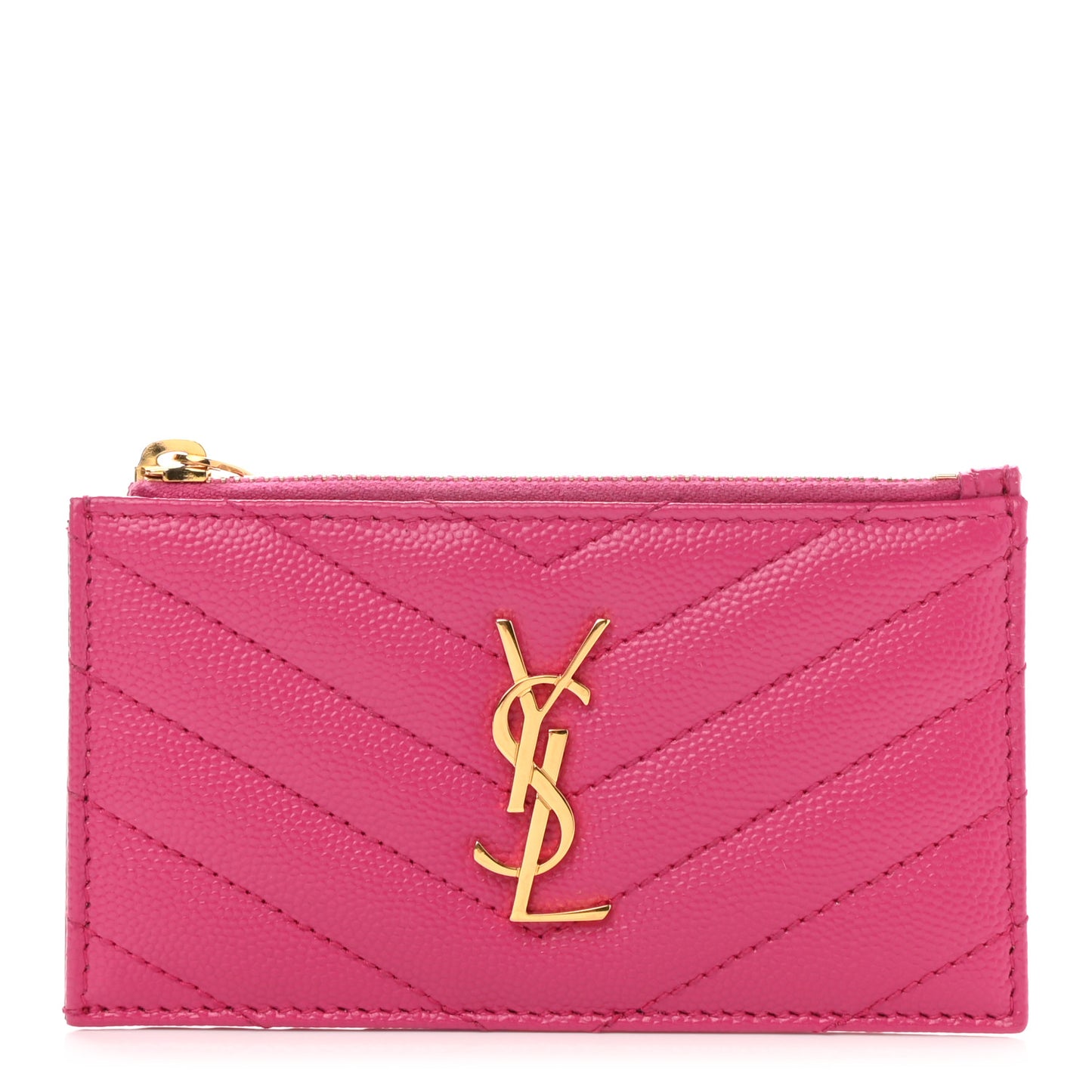 Grain De Poudre Matelasse Chevron Monogram Fragments Zippered Card Case Fresh Fuxia