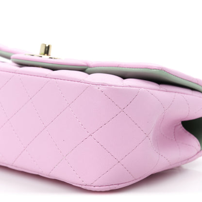 Chanel Lambskin Quilted Bi-Color Mini Top Handle Rectangular Flap Light Lilac Light Green 11 of 11