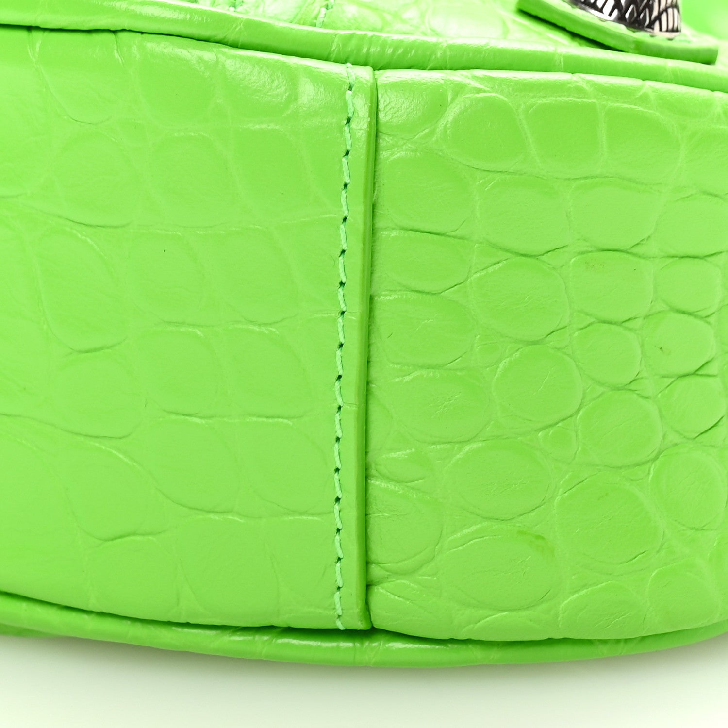 Balenciaga Extra Supple Calfskin Crocodile Embossed Le Cagole Shoulder Bag XS Acid Green 11 of 11
