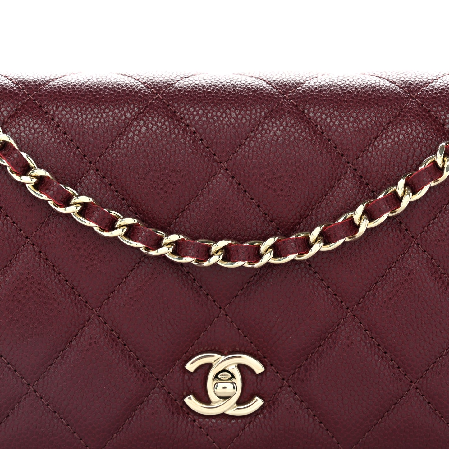 Caviar Quilted CC Turnlock Wallet On Chain WOC Burgundy