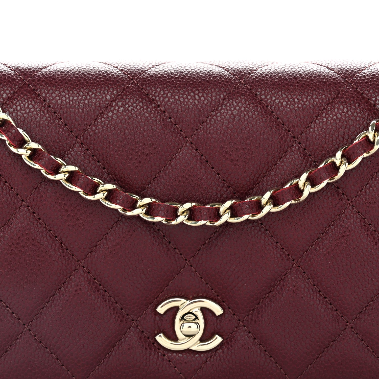 Chanel Caviar Quilted CC Turnlock Wallet On Chain WOC Burgundy 9 of 12