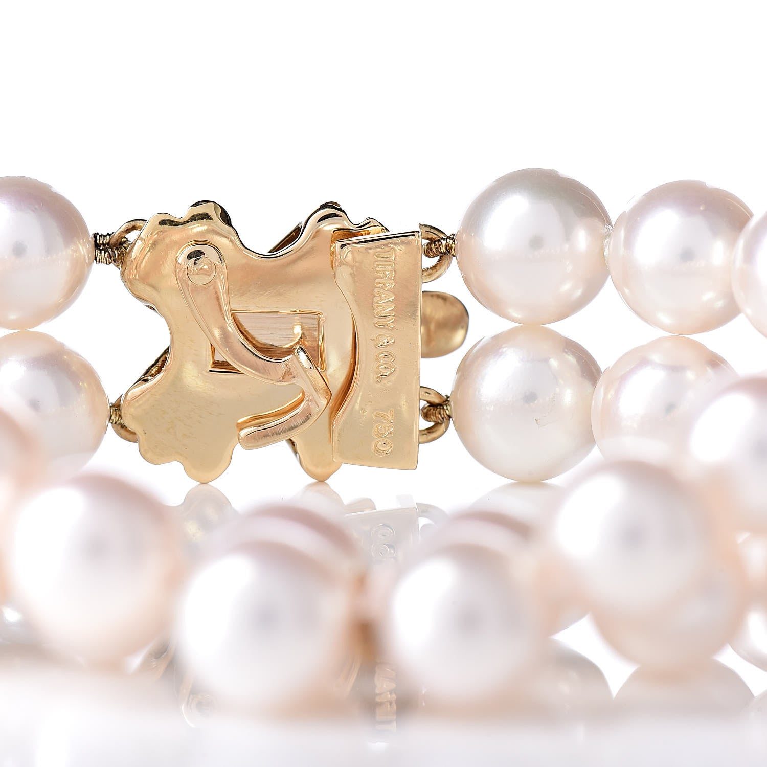 Tiffany 18K Yellow Gold Akoya Pearl 8-8.5mm Signature Double Strand Bracelet 4 of 5