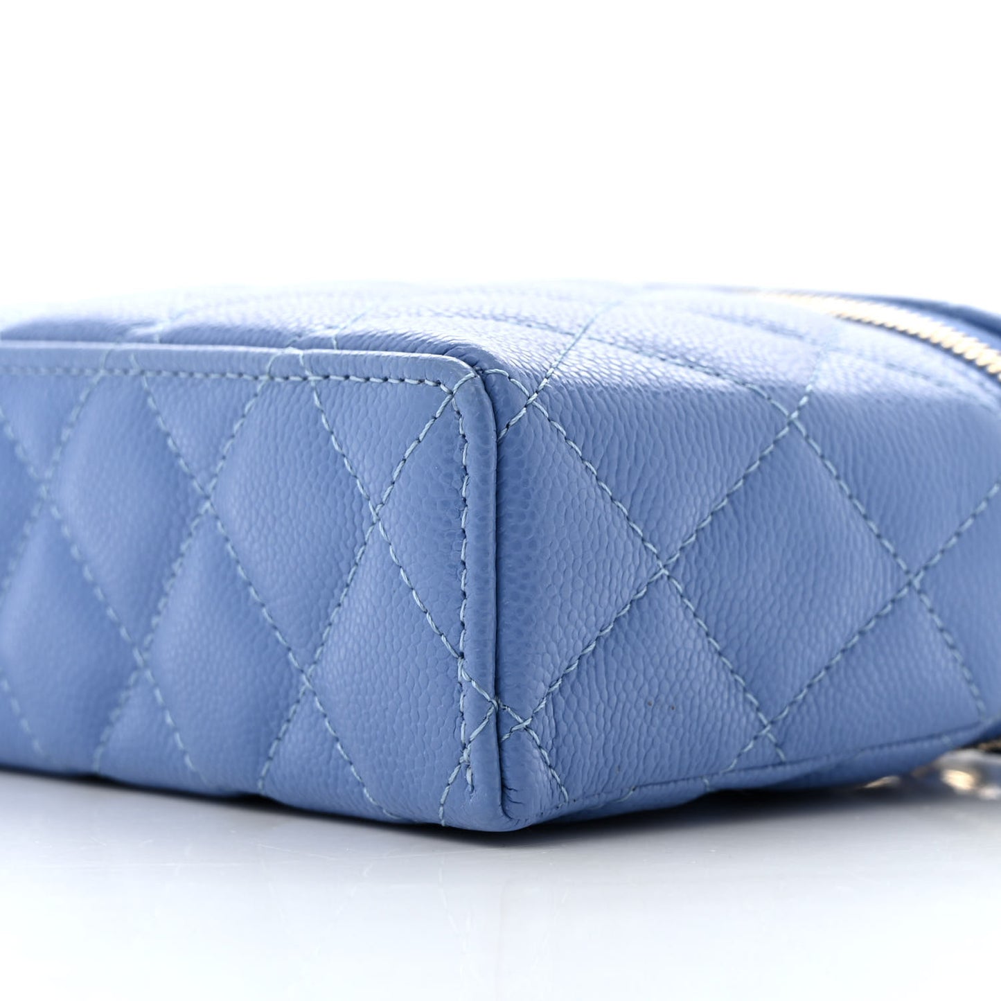 Caviar Quilted Top Handle Slim Vanity With Chain Blue