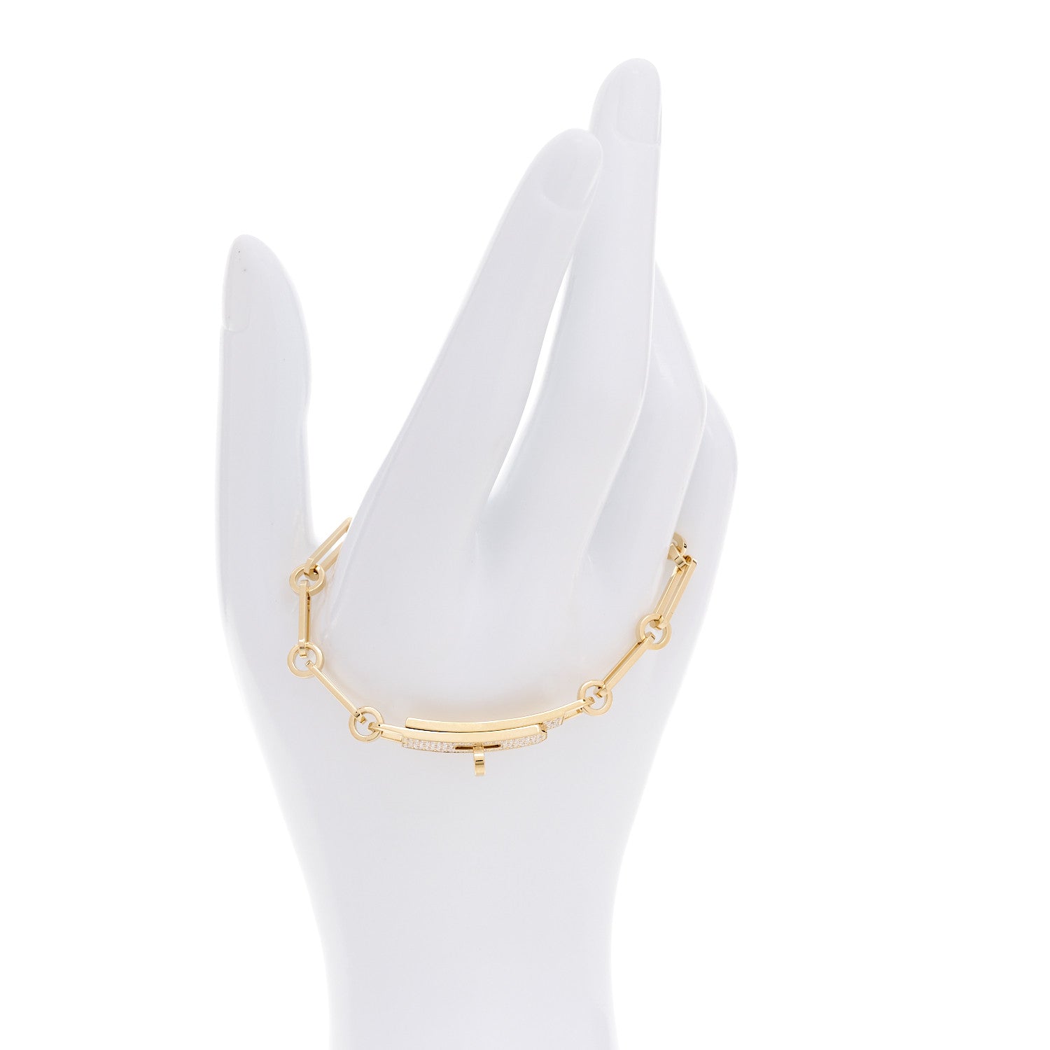 Hermes 18K Yellow Gold Diamond Pave PM Kelly Chaine Bracelet ST 2 of 5