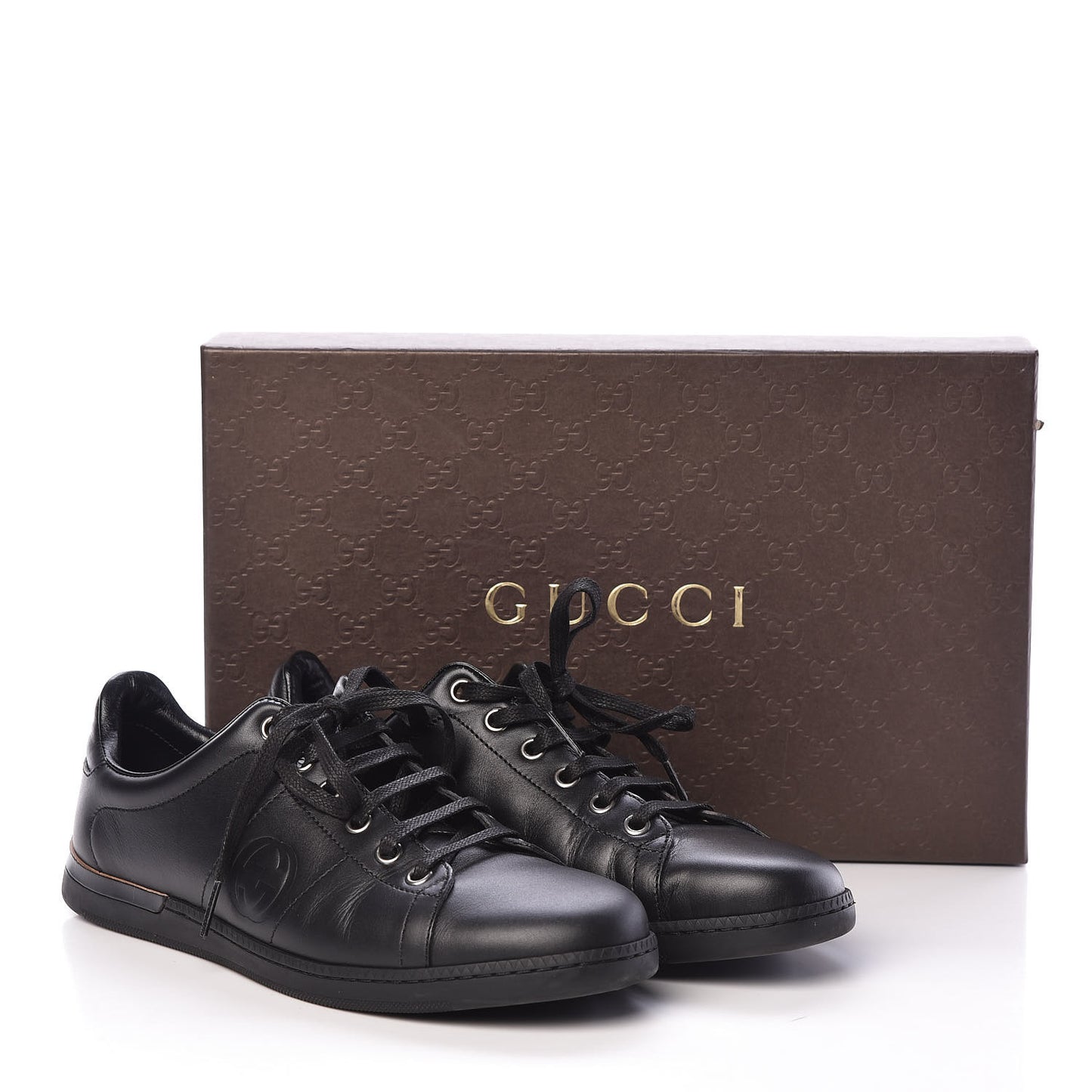 Calfskin Womens Interlocking G Sneakers 37 Black