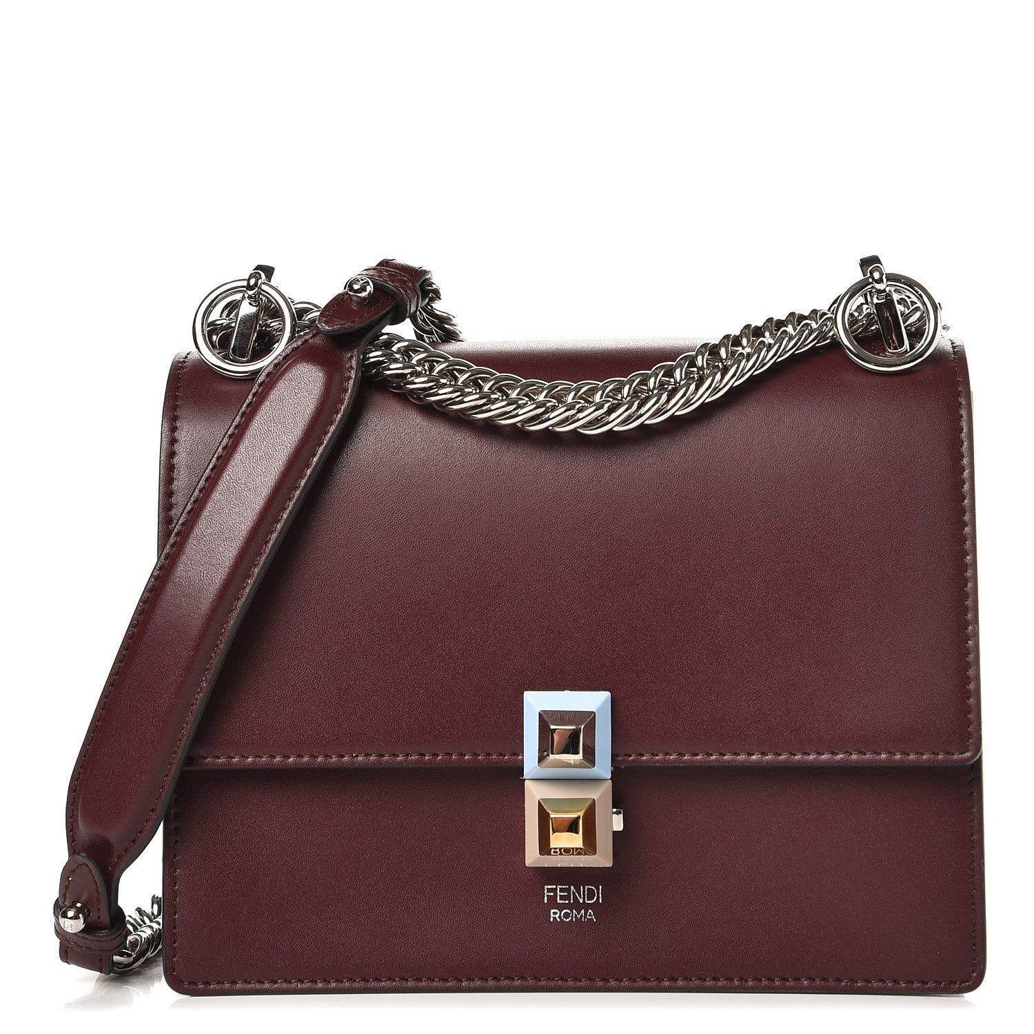 Fendi Vitello Liberty Studded Small Kan I Shoulder Bag Bordeaux Multicolor 1 of 11
