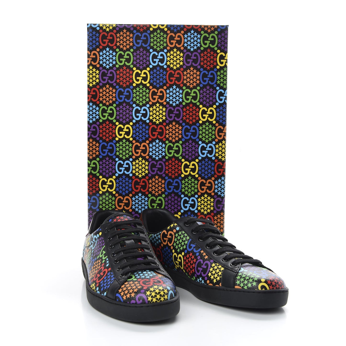 GG Supreme Monogram Psychedelic Mens Ace Sneakers 7.5 Black Multicolor