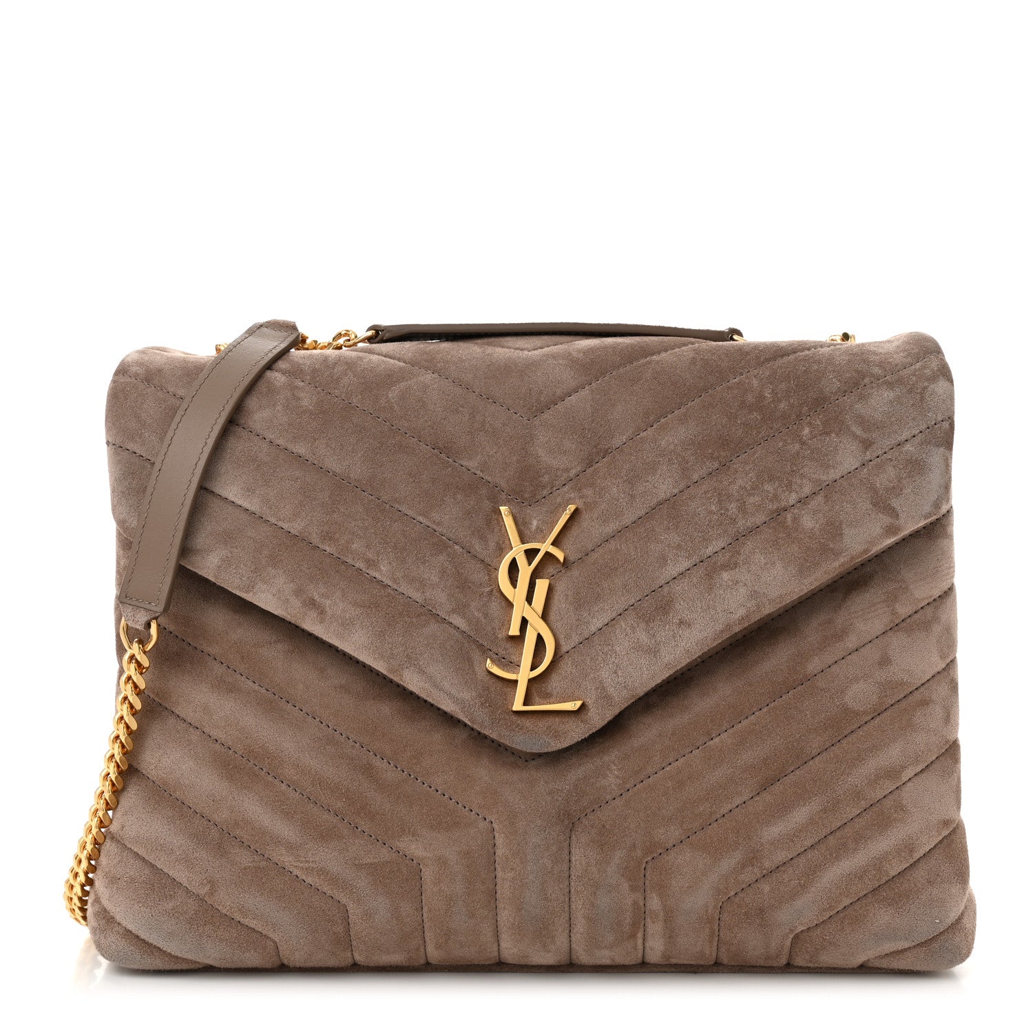 Saint Laurent Suede Y Quilted Monogram Medium Loulou Chain Satchel Taupe 1 of 11