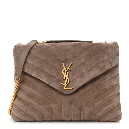 Saint Laurent Suede Y Quilted Monogram Medium Loulou Chain Satchel Taupe 1 of 11