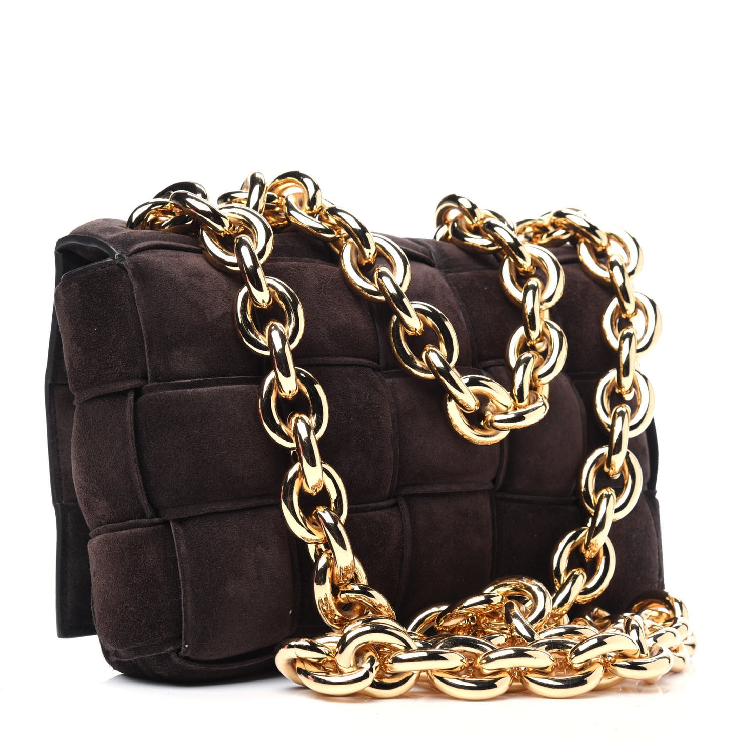 Suede Maxi Intrecciato Padded Chain Cassette Crossbody Bag Fondant
