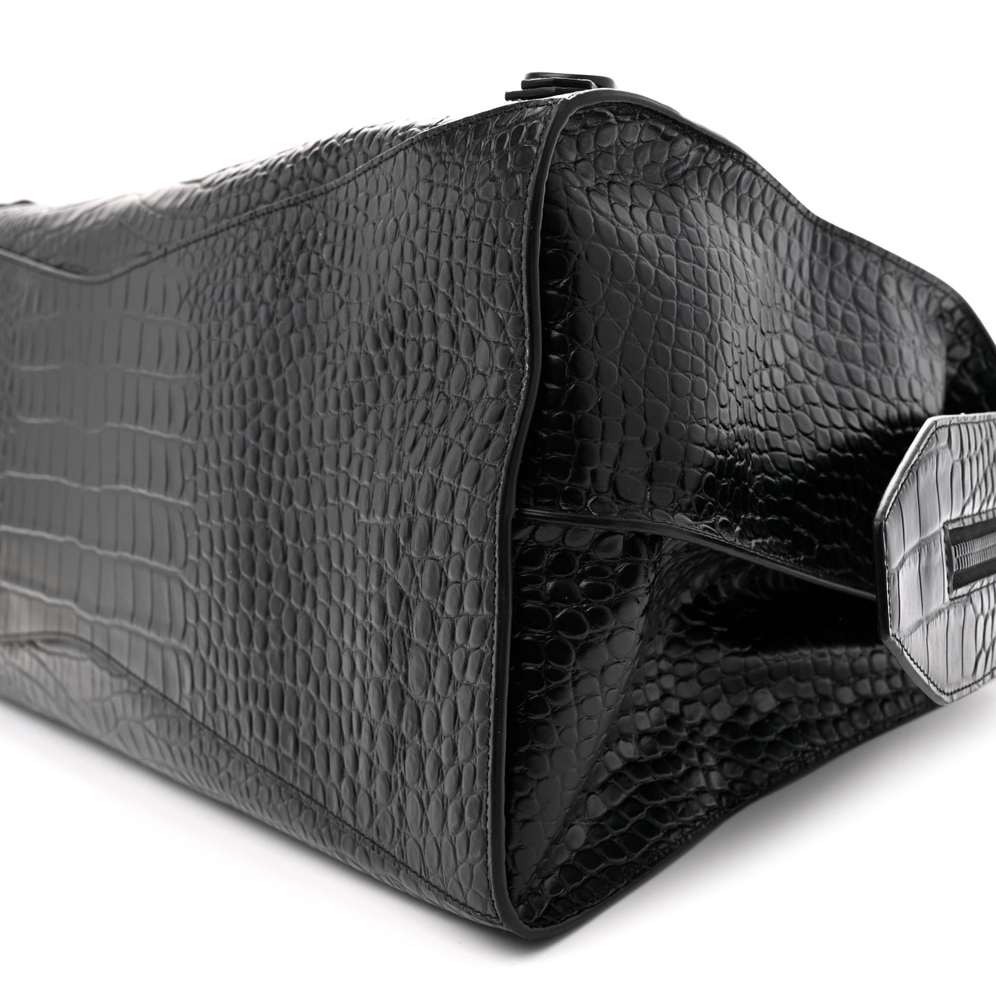 Semi Matte Calfskin Crocodile Embossed Neo Classic Black Hardware Large City Black