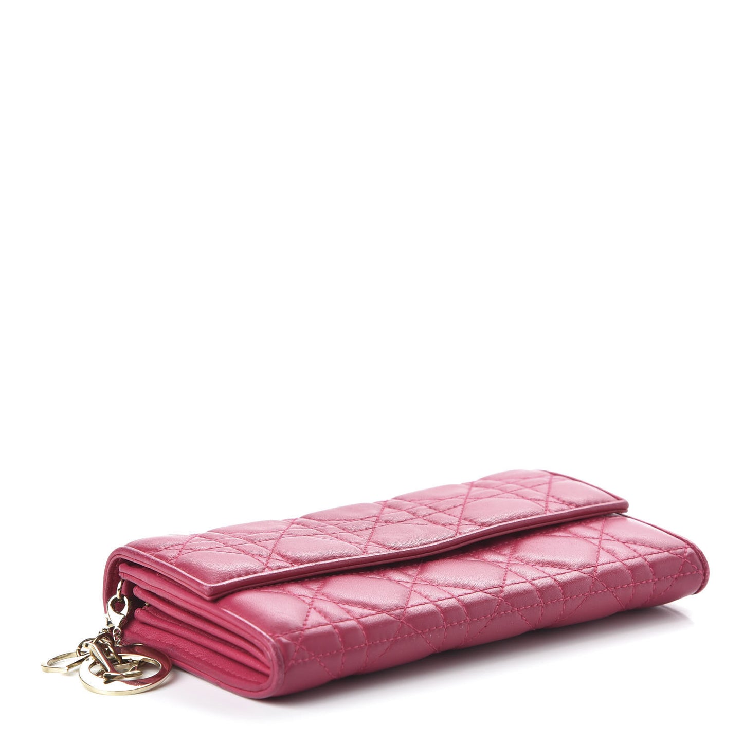 Lambskin Cannage Lady Dior Rendezvous Wallet On Chain Fuchsia