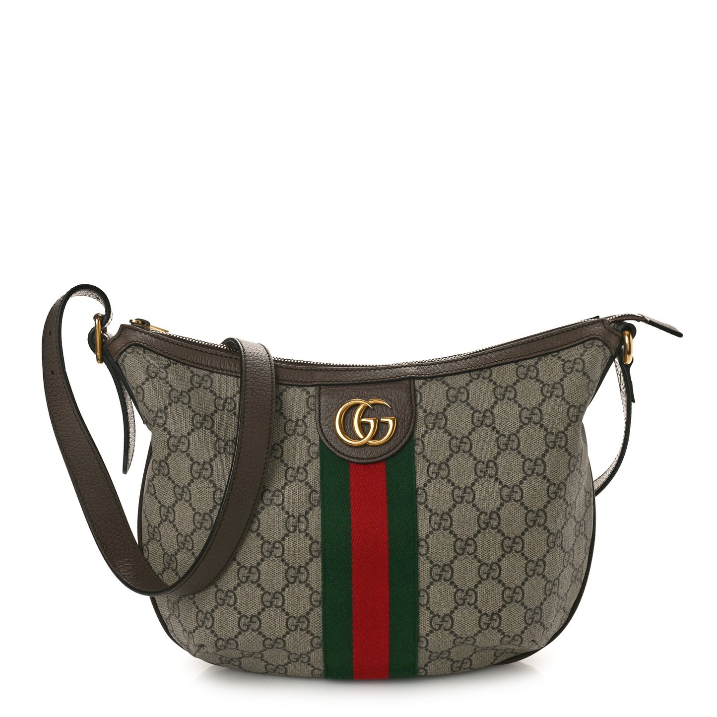 GG Supreme Monogram Web Small Ophidia Half Moon Hobo Brown