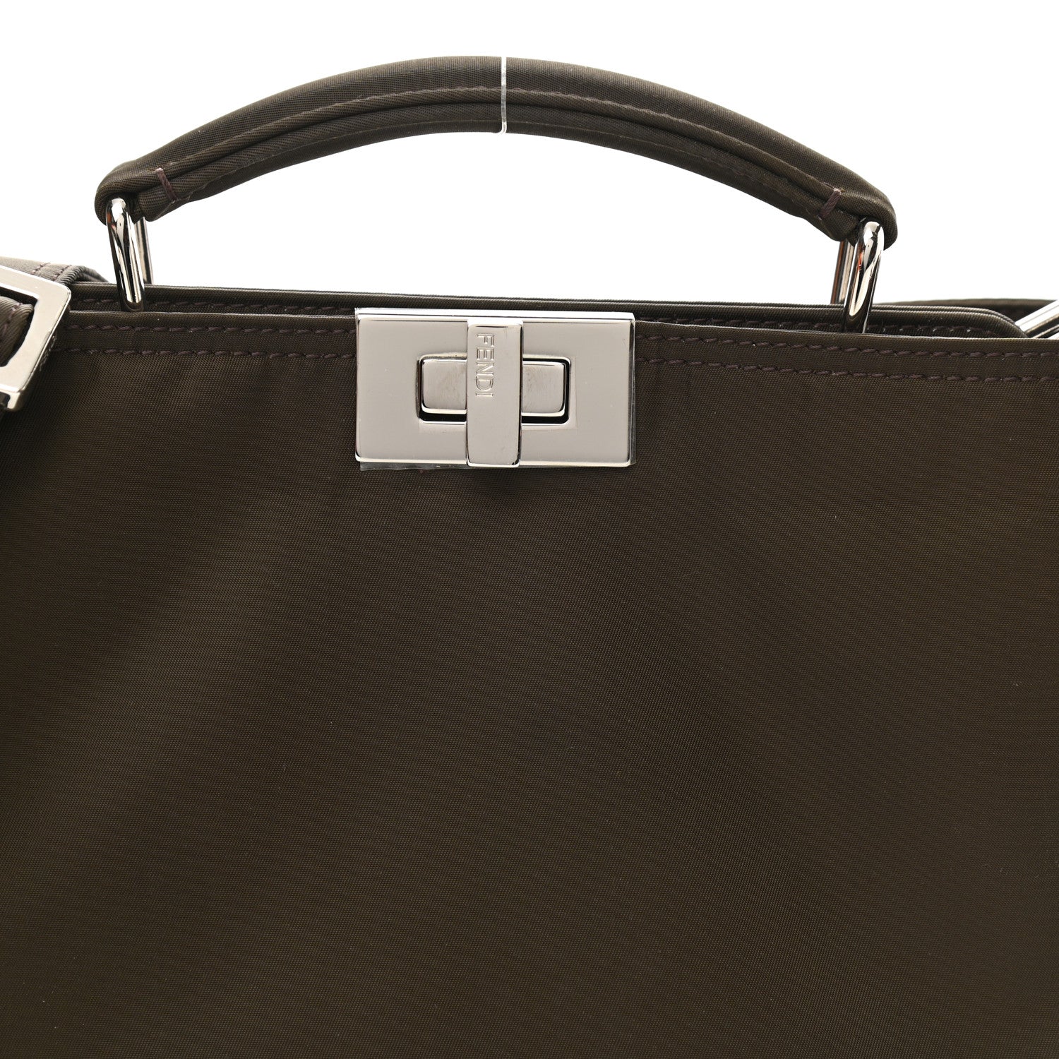 Fendi Nylon Vitello Cover Logo Embossed Mini Peekaboo I SEE U Satchel Ebano Sunflower 7 of 11
