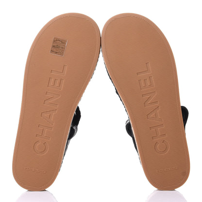 Chanel Cord Lambskin Quilted Logo Sandals 39 Black 7 of 11