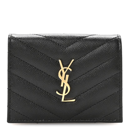 Saint Laurent Grain De Poudre Matelasse Chevron Monogram Flap Card Case Black 1 of 8