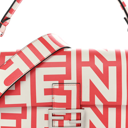 Fendi X MARC JACOBS Vitello Seta Logo Print Baguette Glow Coral White 8 of 12