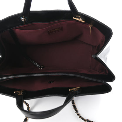 Chanel Lambskin Stitched Large Around The Corner Shopping Tote Black 5 of 11