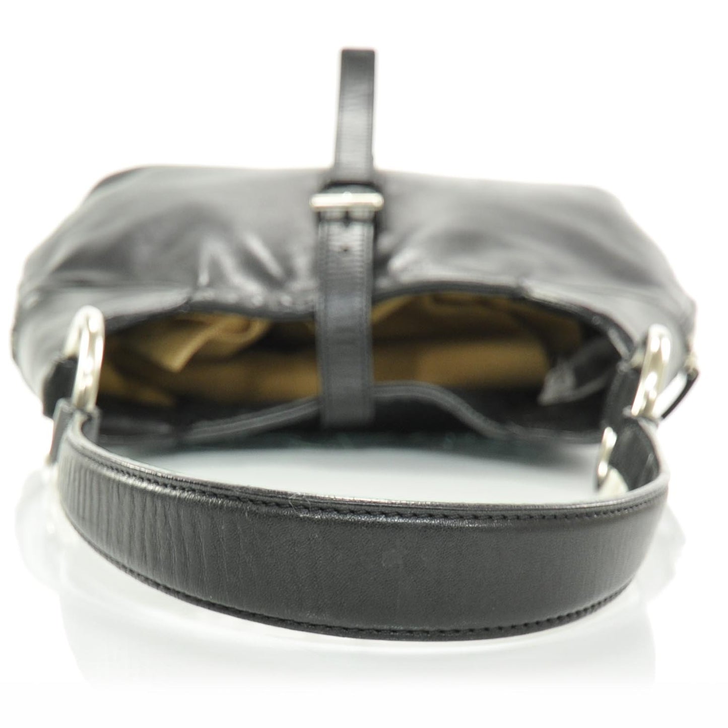 Leather Zip Around Shoulder Bag Nero Black