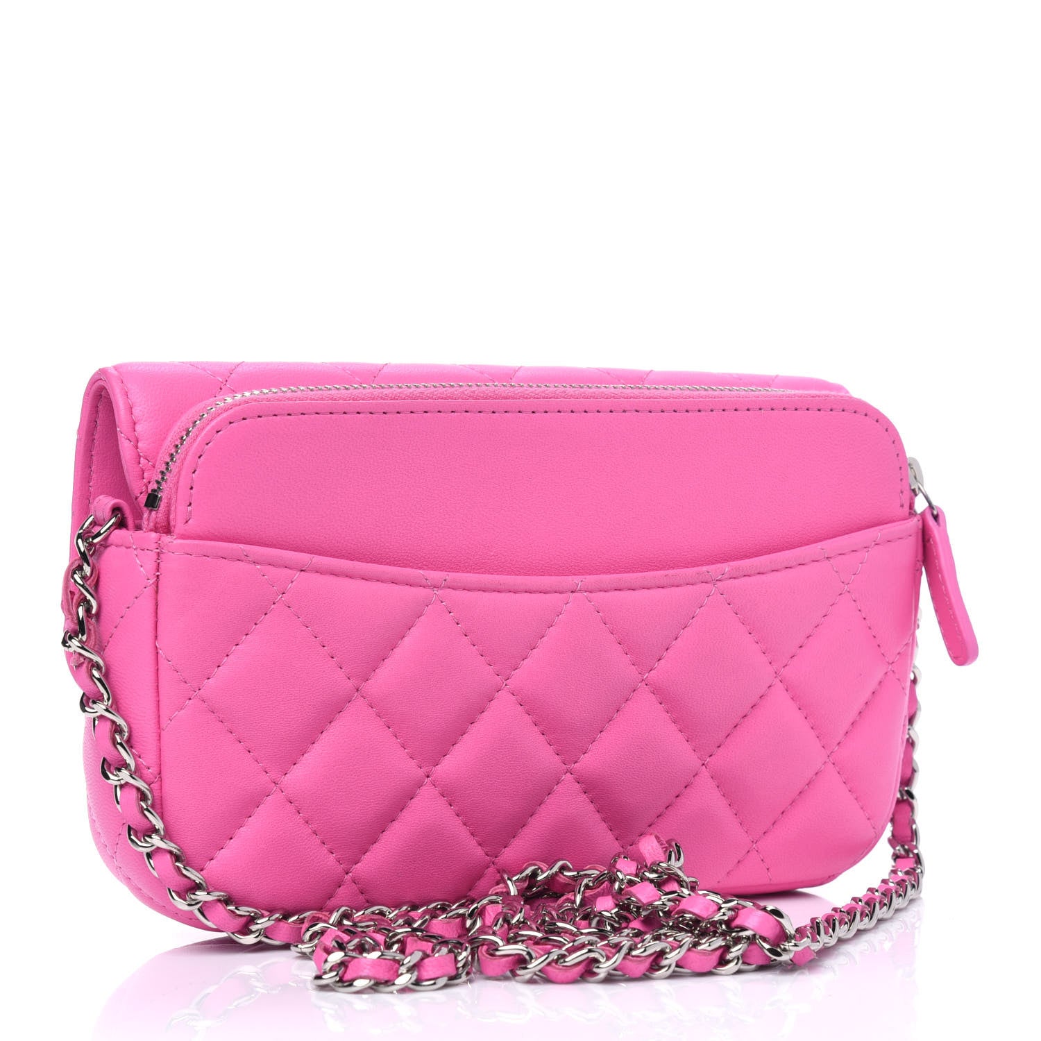 Chanel Lambskin Quilted Flap Phone Holder With Chain Neon Pink 2 of 5