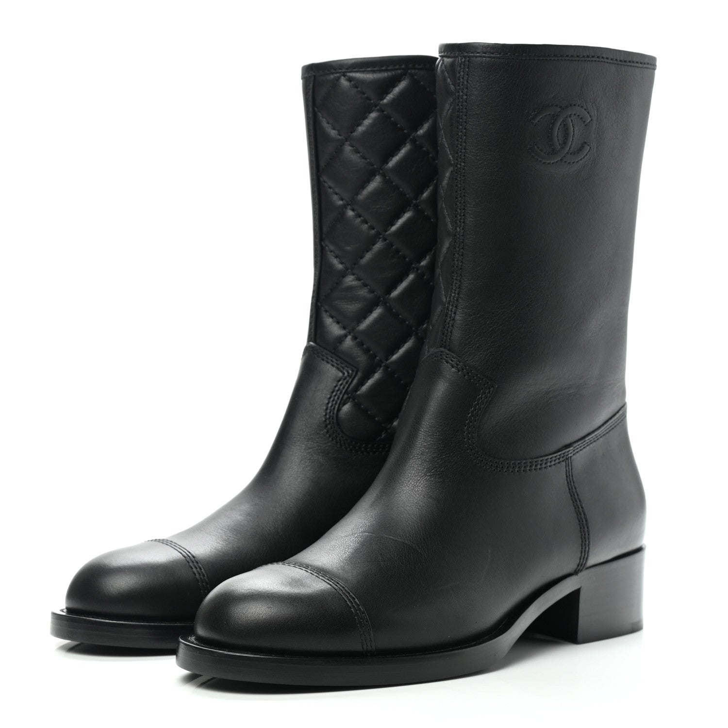 Chanel Calfskin CC Boots 39 Black 3 of 9