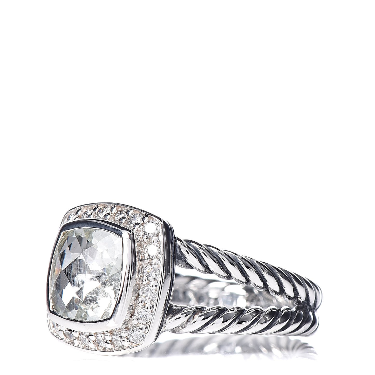 Sterling Silver Diamond Prasiolite 7mm Petite Albion Ring 50 5.5