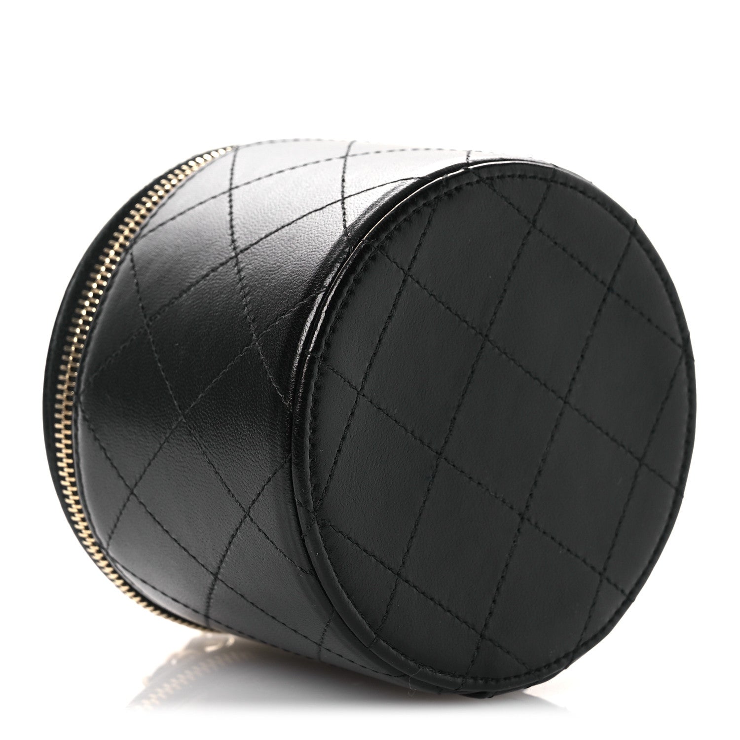Chanel Lambskin Quilted Round Small Vanity Case With Chain Black 4 of 10
