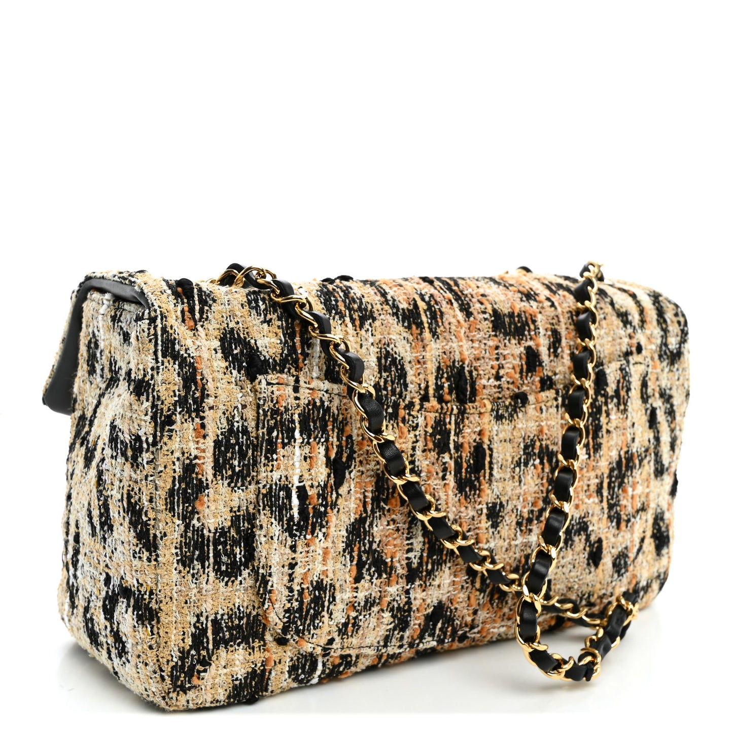 Tweed Mixed Fibers Leopard Print Small Souplissimo Maxi Flap Brown Black White