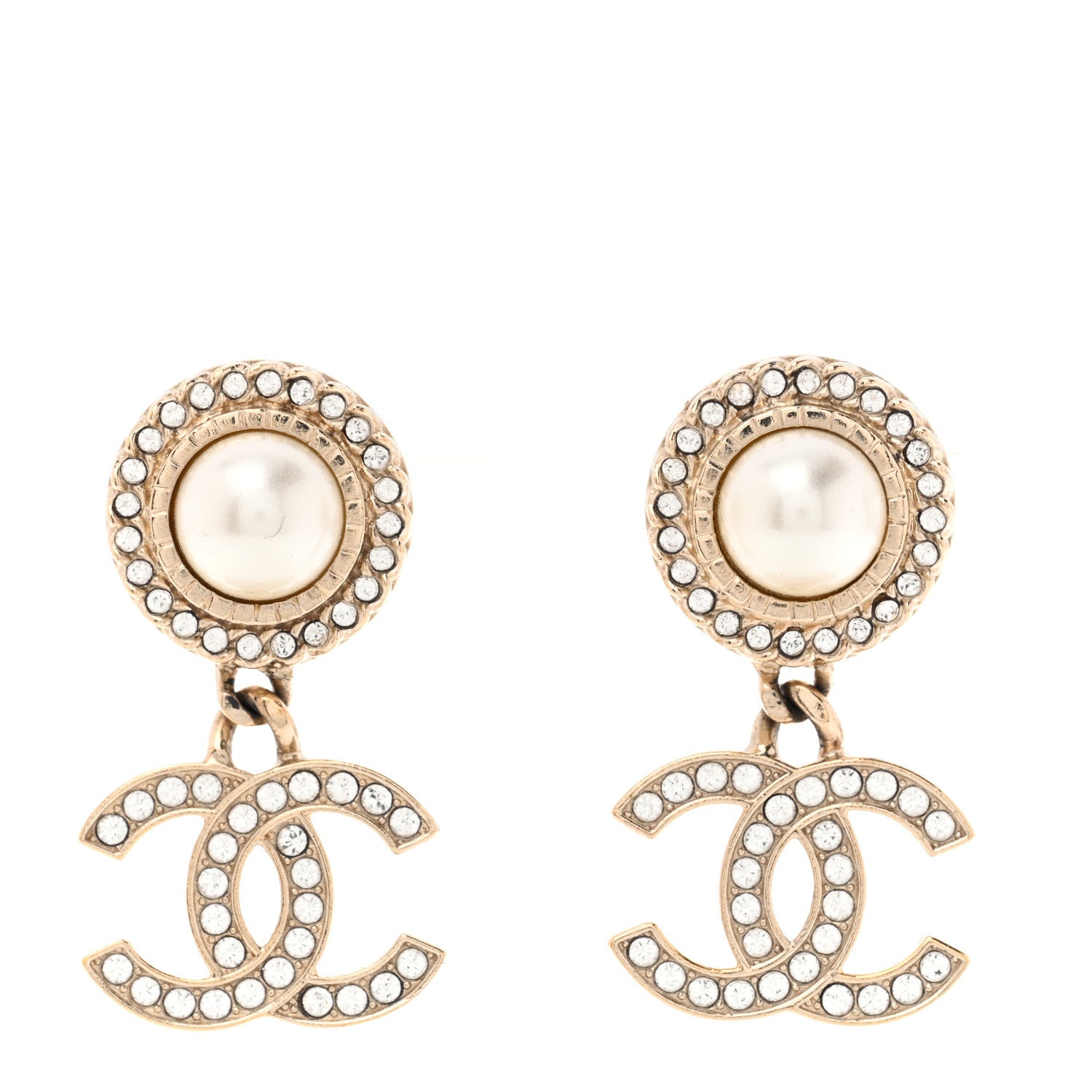Chanel Crystal Pearl Bow-tiful CC Drop Earrings Gold 1 of 5