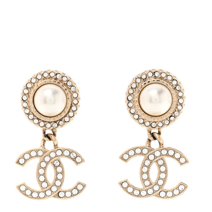 Chanel Crystal Pearl Bow-tiful CC Drop Earrings Gold 1 of 5