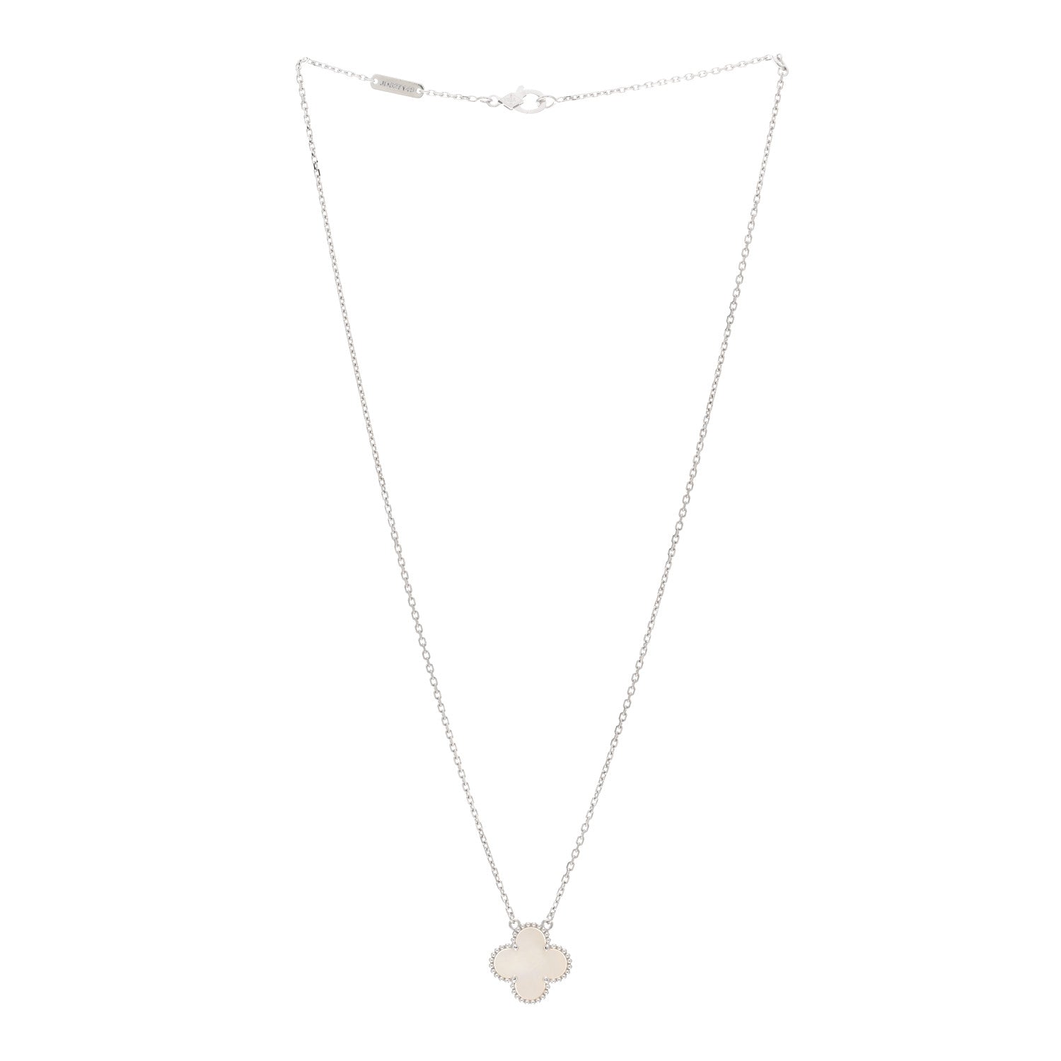 Van Cleef & Arpels 18K White Gold Mother of Pearl Vintage Alhambra Pendant Necklace 3 of 5