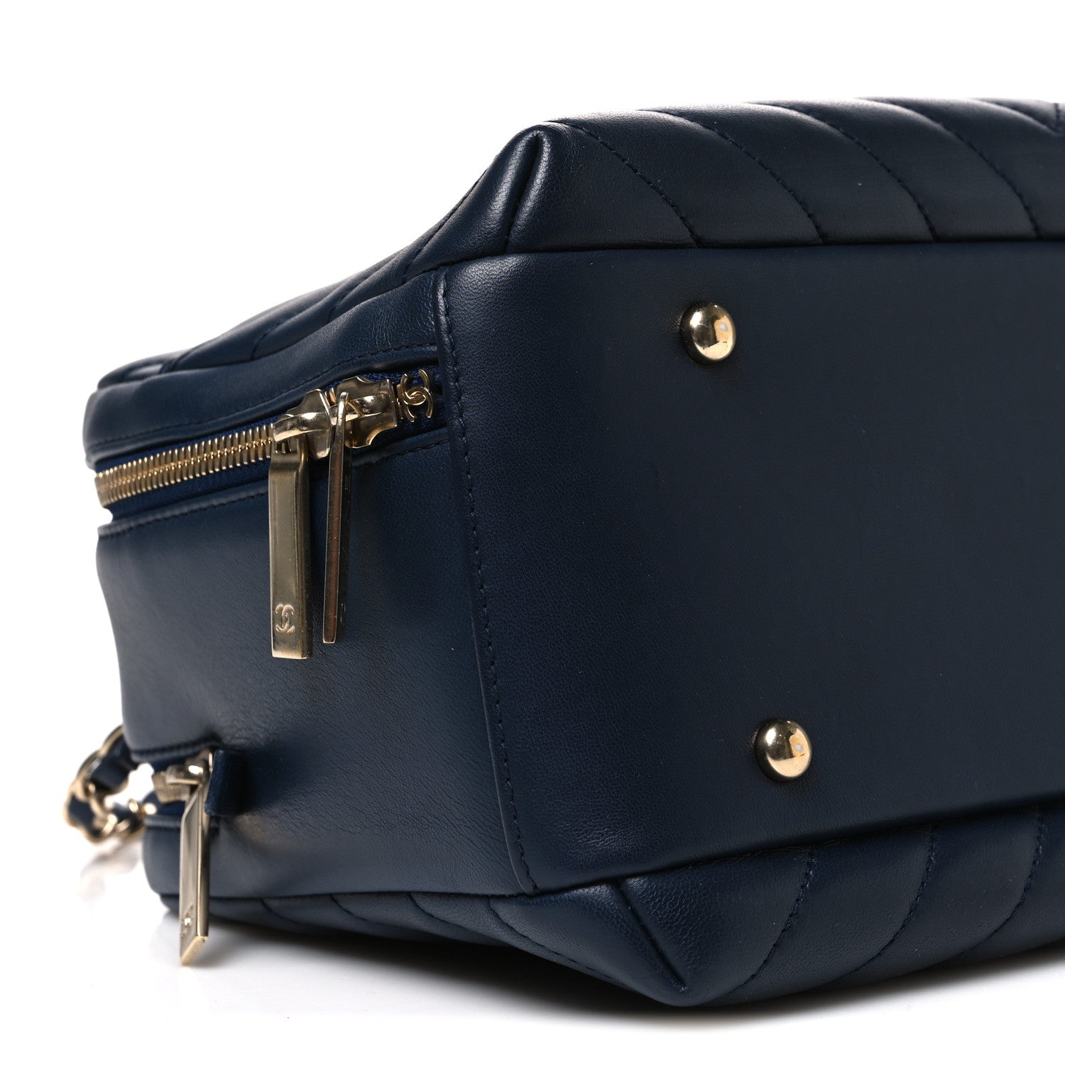 Chanel Lambskin Chevron Quilted Small Trendy CC Bowling Bag Navy Blue 9 of 10