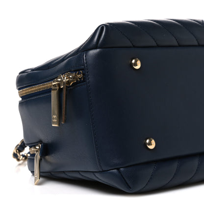Chanel Lambskin Chevron Quilted Small Trendy CC Bowling Bag Navy Blue 9 of 10
