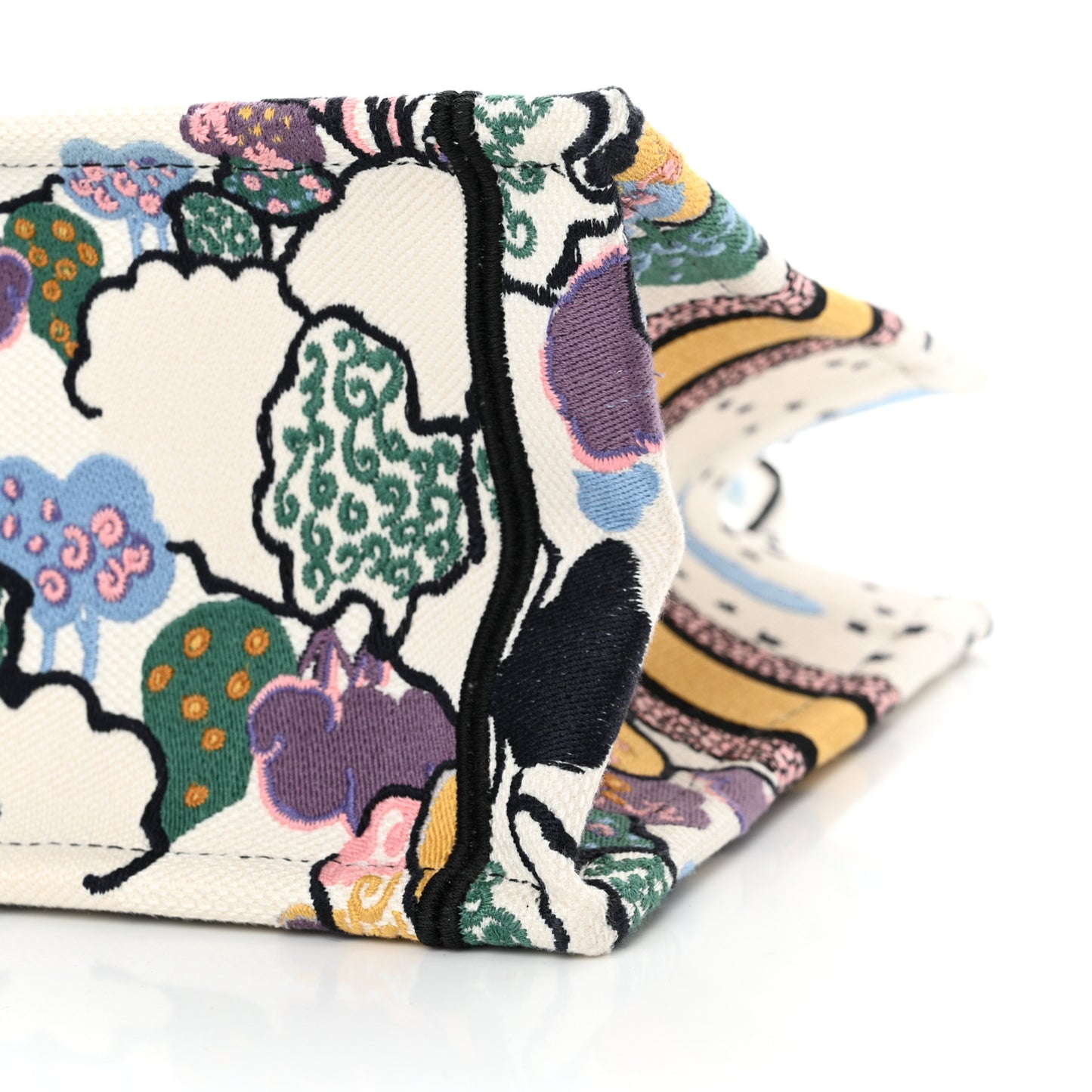 Canvas Embroidered Ciel De Reve Small Book Tote Latte Multicolor