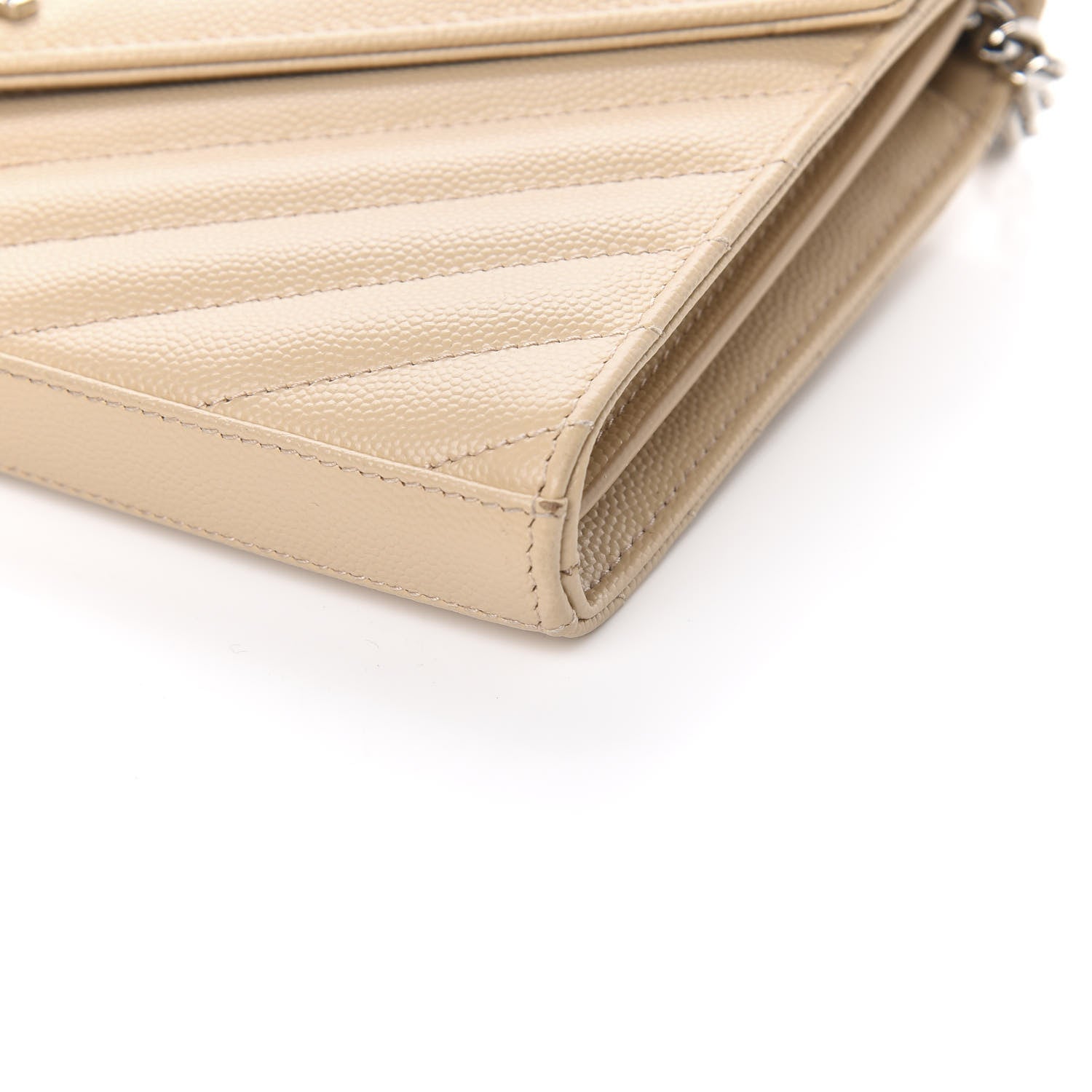 Saint Laurent Grain De Poudre Matelasse Chevron Monogram Chain Wallet Nude Powder 8 of 9
