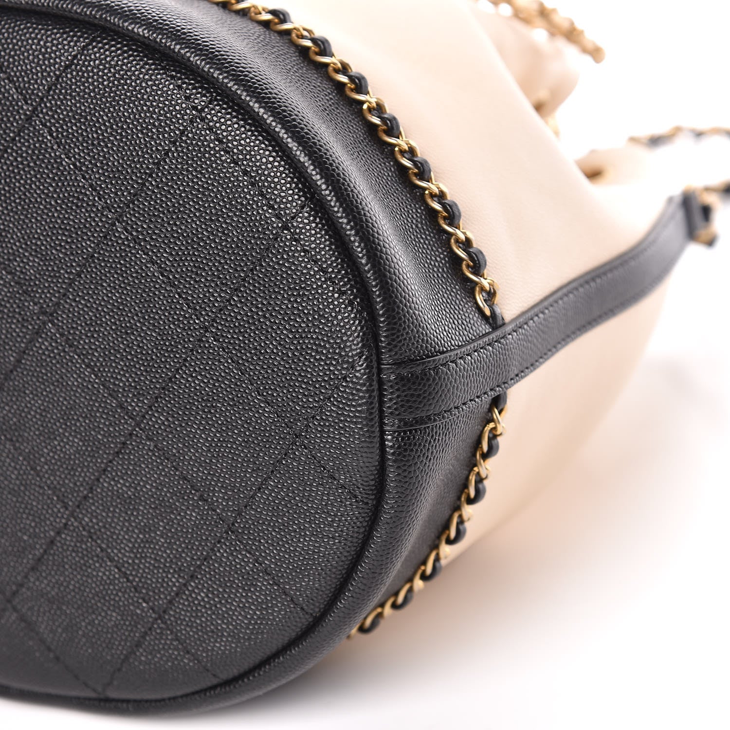 Chanel Lambskin Caviar Lovely Chains Drawstring Bag Beige Black 6 of 16