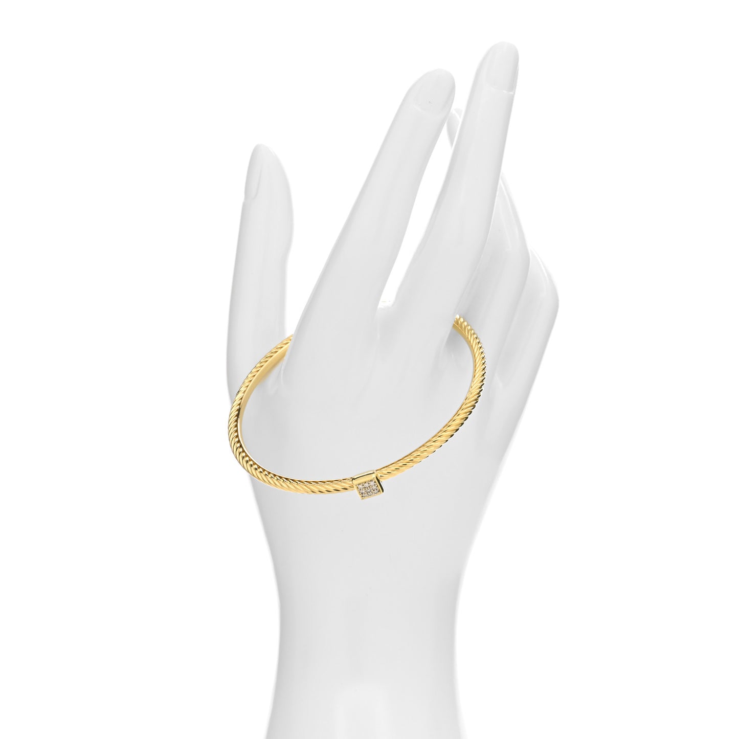 18K Yellow Gold Diamond Square Station Bangle Bracelet