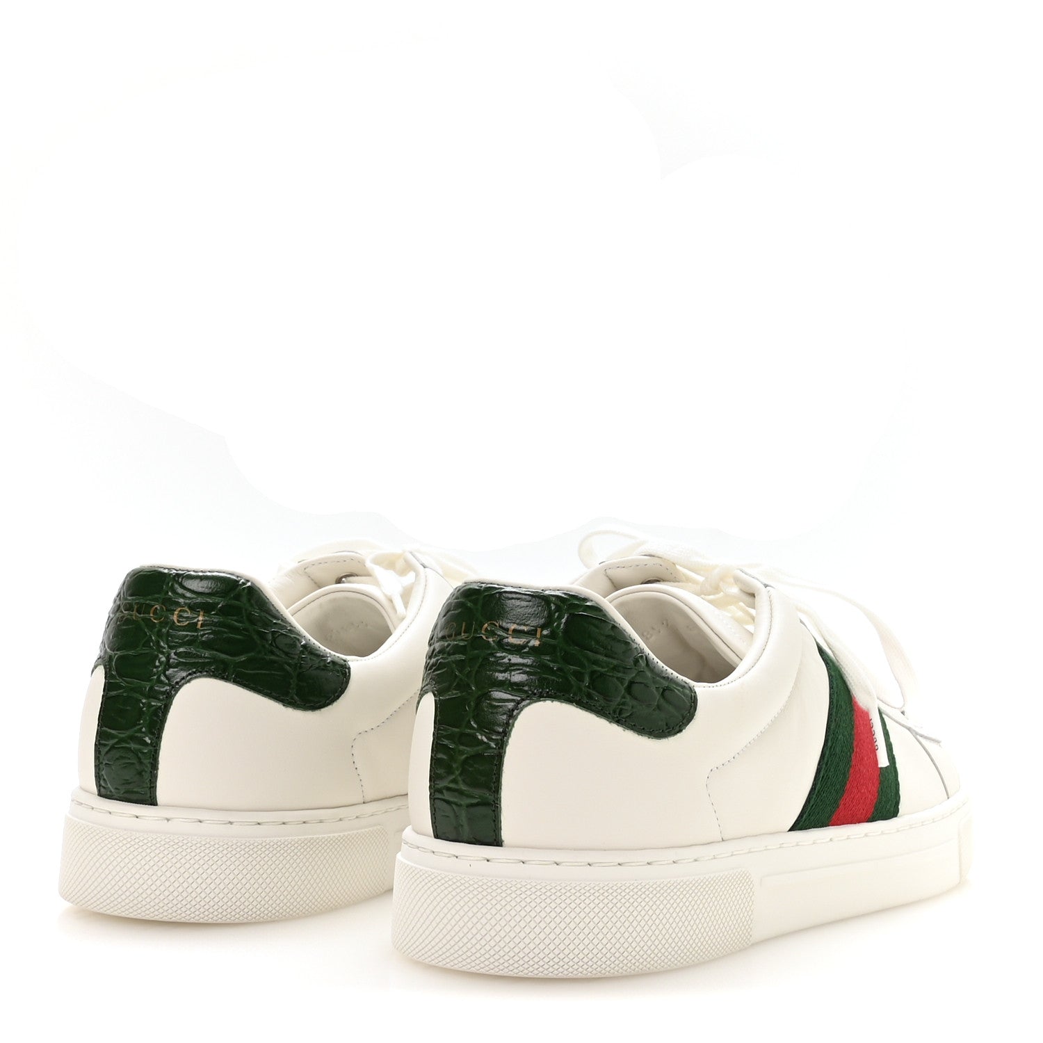 Gucci Calfskin Crocodile Web Mens Ace Sneakers 8.5 White Green 5 of 9
