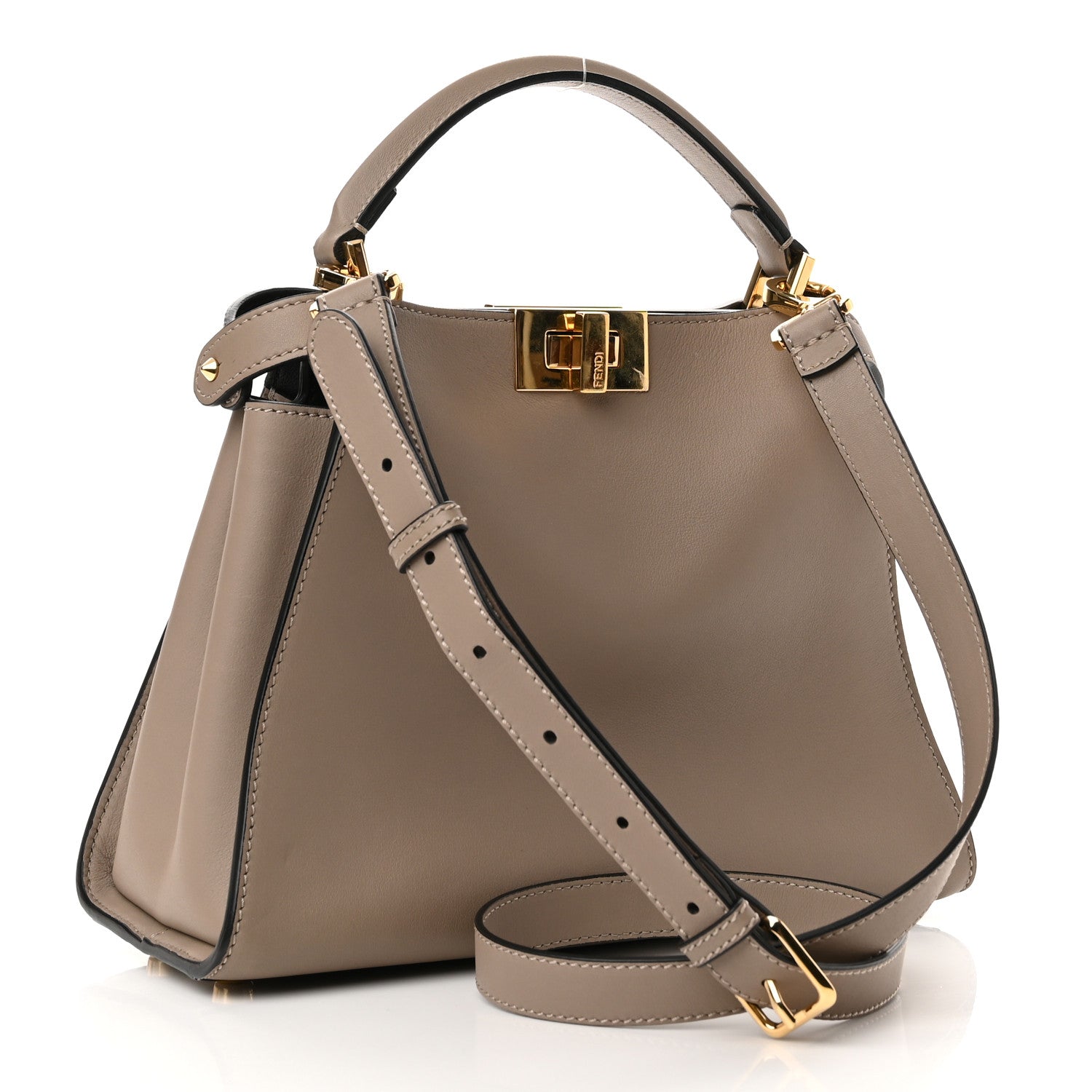 Fendi Vitello Tahiti Burro Medium Peekaboo Iconic Essentially Satchel Tortora Black 3 of 11