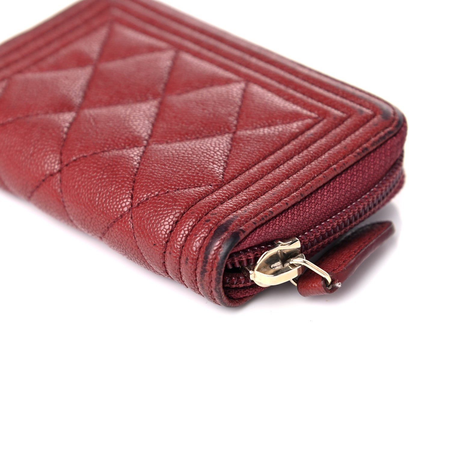 Chanel Caviar Quilted Boy Zip Around Coin Purse Wallet Burgundy 12 of 16