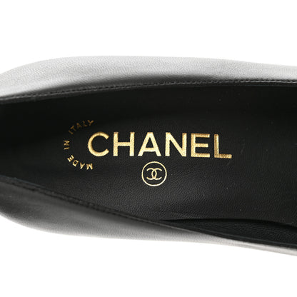 Chanel Lambskin Patent Calfskin Cap Toe CC Pumps 38 Black 7 of 9