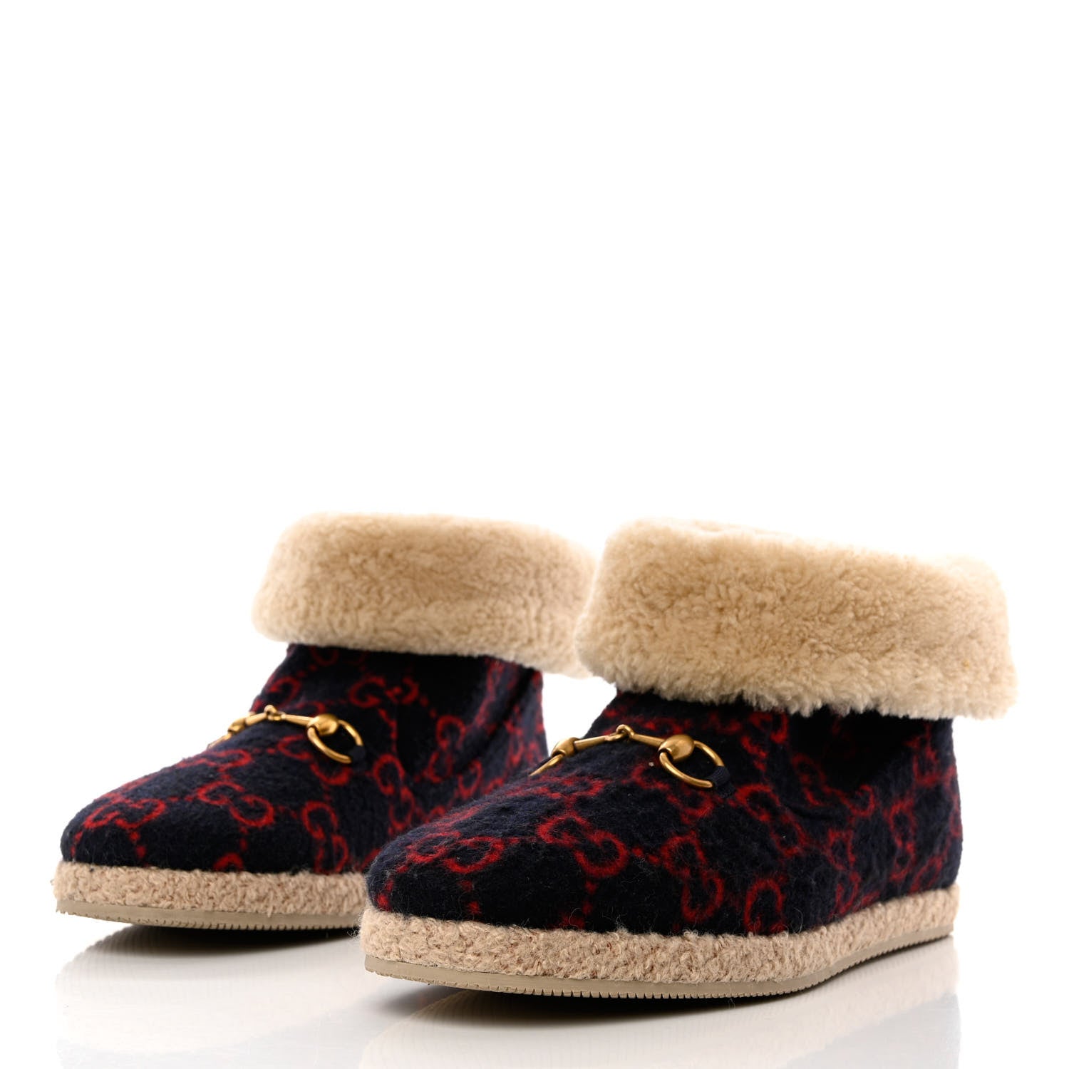 Gucci Covered Wool GG Monogram Mens Fria Horsebit Ankle Boots 8 Blue Red Butterscotch 3 of 9